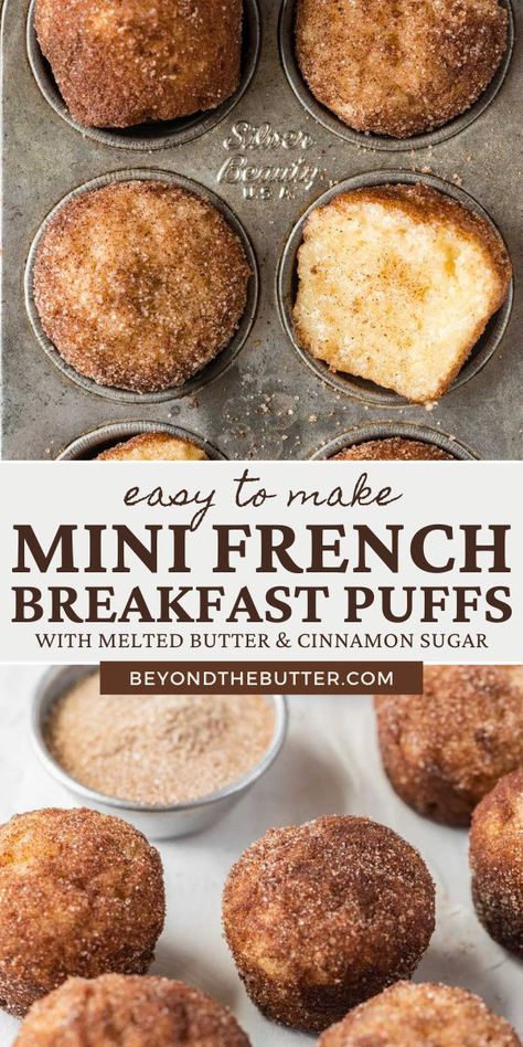 French Breakfast Muffins, Breakfast Puffs, French Breakfast Puffs, Breakfast Recipes Sweet, French Breakfast, Breakfast Goodies, Breakfast Sweets, Butter Recipes, Breakfast Pastries