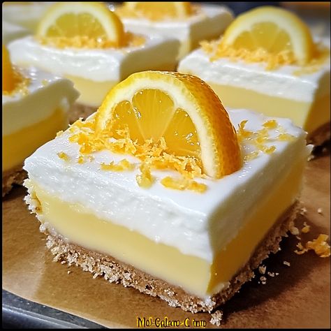 No-Bake Lemon Cheesecake Bars: A Refreshing, Easy Dessert - MmmRecipes : Easy and Delicious Recipes No Bake Lemon Coconut Squares, Lemon Icebox Bars, No Bake Cheesecake Squares, Lemon Cheesecake Squares, No Bake Lemon Desserts, Lemon No Bake Cheesecake, No Bake Lemon Cheesecake Bars, Easy Lemon Cheesecake, No Bake Lemon