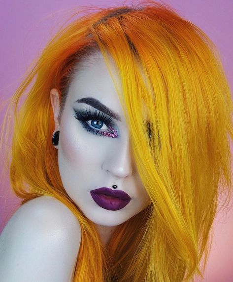 Evelina Forsell (@evelina.forsell) • Instagram photos and videos Evelina Forsell, Yellow Hair Girl, Pravana Orange Hair, Goth Orange Hair, Black Liquid Lipstick, Hair Color Wheel, Orange Egirl Hair, Fox Hair Color, Yellow Hair Color