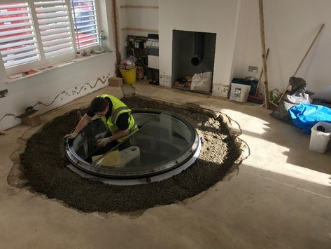 Installing a Spiral Cellar into a Finished Room - Spiral Cellars Spiral Wine Cellar, Wine Room Design, Cellar Doors, Glass Wine Cellar, Wine Cellar Door, Open Plan Kitchen Diner, Wine Cave, Home Wine Cellars, Custom Wine Cellars