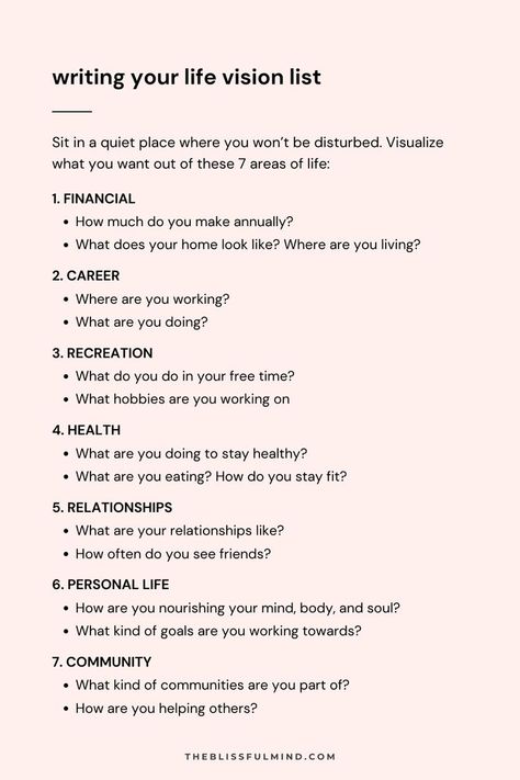 Life Vision List, Vision List, Healing Journaling, Life Vision, Self Care Bullet Journal, Writing Therapy, Vie Motivation, Get My Life Together, Journal Writing Prompts