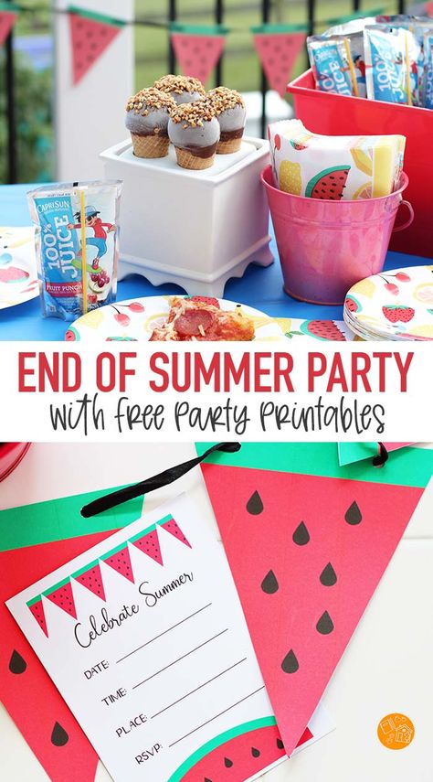 18birthday Party Ideas, Party Themes Summer, Watermelon Party Invitations, Playdate Ideas, End Of Summer Party, Host Party, Summer Kids Party, Mason Jar Cookies, End Of Year Party