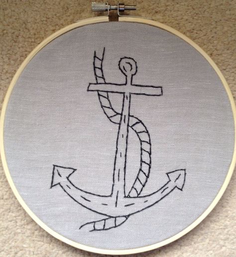 A personal favorite from my Etsy shop https://www.etsy.com/listing/153183707/hand-embroidered-image-good-old-anchor Wooden Embroidery, Wooden Embroidery Hoops, Handmade Pins, Thanks A Bunch, Punch Needle, Embroidery Hoop, Good Old, Black Cotton, Hand Embroidered