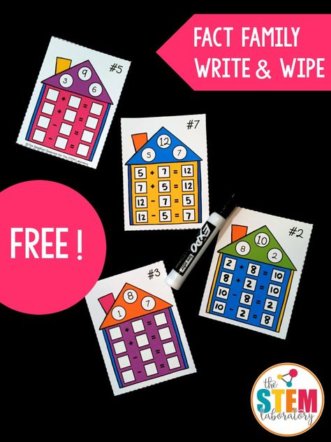 Fact Family Houses - The Stem Laboratory Family Houses, Math Centers Kindergarten, Fact Fluency, Fun Math Games, Fact Families, Family Cards, Math Methods, Shape Puzzles, Mental Math