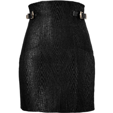 BALMAIN Black High Waisted Mini Skirt found on Polyvore. stylebop.com High Waisted Short Skirt, High Waisted Black Skirt, High Waisted Mini Skirt, Short Black Skirt, Girls Attire, Textured Skirt, Patterned Tights, Fashion Attire, Fitted Skirt