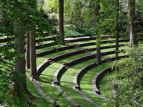 I found the perfect picture for the outdoor Amphitheater in the Kingdom of Silvanana.  This is at the Arboretum of Swarthmore College. Swarthmore College, Outdoor Theater, Sacred Architecture, Garden Architecture, Garden Tours, A Park, Landscape Architect, Green Grass, Urban Landscape