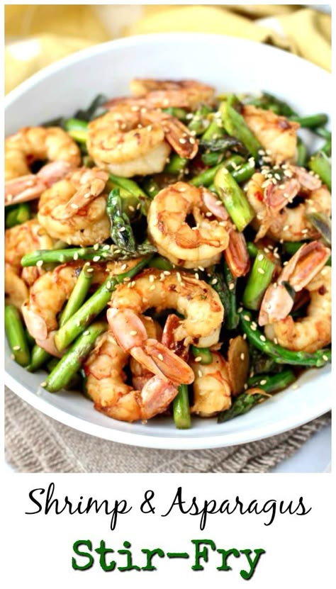 Shrimp and Asparagus Stir-Fry | Karen's Kitchen Stories #asparagus #shrimp #shrimprecipes #stirfry #stirfryrecipes Asparagus Shrimp, Shrimp Asparagus, Seasoned Shrimp, Asparagus Stir Fry, Nutritious Dinner, Shrimp And Asparagus, Fresh Asparagus, Shrimp Dishes, Kitchen Stories