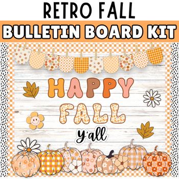 Get ready to celebrate the fall season with this Retro Groovy Fall Bulletin Board Kit! This pumpkin-themed bulletin board is perfect for your classroom or door, offering a  fun way to decorate for Fall. It's not only easy to set up but also designed to last for years to come. Groovy retro vibes meet the autumn season in this classroom decor kit!Download includes:Retro Groovy Themed Decorative ElementsPumpkins in Different Styles and SizesBanners and Borders (10+ Styles)Ready Quotes & Words Included:  "hello fall," "it's fall y'all," and "pumpkin"Letters from A to Z (3 Different Colors): Customize your bulletin board by spelling out your own messages with our versatile letters, available in three different colors.Decorate your classroom with pumpkins, set the October mood, and create a Happy Fall Y'all Bulletin Board, October Themes For School, Retro Fall Bulletin Board, Fall Door Decorations Classroom, Pumpkin Letters, Fall Bulletin Board Ideas, Classroom Windows, Classroom Decor Door, Young Toddler Activities