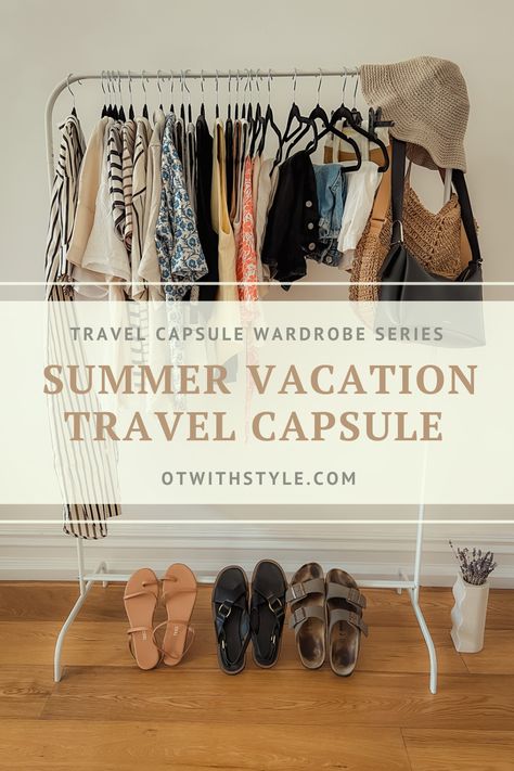 What to pack for a fourteen-day summer vacation? Pack with me a summer travel capsule wardrobe in a casual minimalist style using the 5-4-3-2-1 packing system. Capsule Wardrobe Packing Summer, Travel Capsule Summer Europe, Vacation Capsule Wardrobe 2024, Summer Travel Capsule Wardrobe 2024, Capsule Holiday Wardrobe, Cruise Capsule Wardrobe, Lake Vacation Outfits, Summer Vacation Capsule, Summer Holiday Capsule Wardrobe