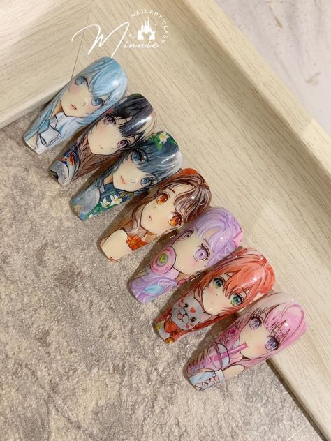 Chibi Nail Art, Nail Chibi, Manga Nails, Nail Anime, Nail Cartoon, Fantasy Cartoon, Anime Nail, Fancy Nail Art, Solid Color Nails