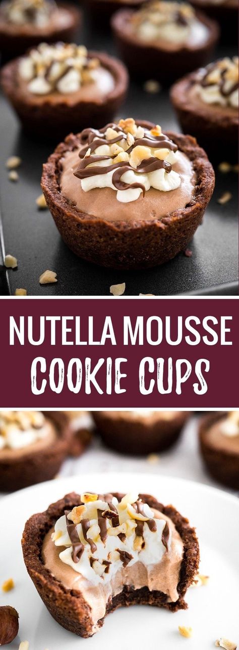 Mini Tarts Dessert, Whipped Nutella, Tarts Dessert, Nutella Dessert Recipes, Hazelnut Mousse, Nutella Mousse, Nutella Cookie, Mousse Filling, Mousse Cups