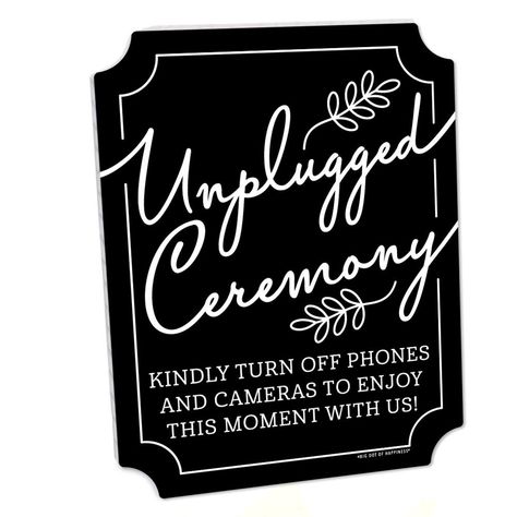 PRICES MAY VARY. Black Unplugged Ceremony Sign INCLUDES: 1 waterproof plastic sign with 1 cardboard stand. Easy assembly is required for this no cell phone wedding accessory. Black Unplugged Ceremony Sign MEASURES 10.5 inches wide x 13.75 inches tall and 0.125 inches thick. ELEGANT WEDDING SIGN: This free-standing Unplugged Ceremony sign will be loved and admired by all guests during the wedding ceremony or reception. HIGH-QUALITY WEDDING DECORATION: Black Unplugged Ceremony Sign is professional Unplugged Sign Mirror, No Plus One Wedding, Fun Welcome Signs For Wedding, No Phones At Wedding Signs Acrylic, Wedding No Phone Sign Funny, Wedding No Pictures Sign, Unplugged Ceremony Sign, Handwritten Wedding, Unplugged Ceremony