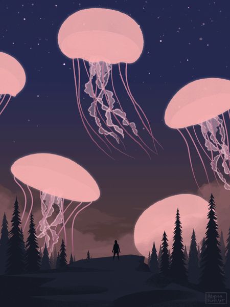 Alyssa Scott, Jellyfish, Motion Graphics, Night Sky, Austin, Motion, Trees, Gif, Pink