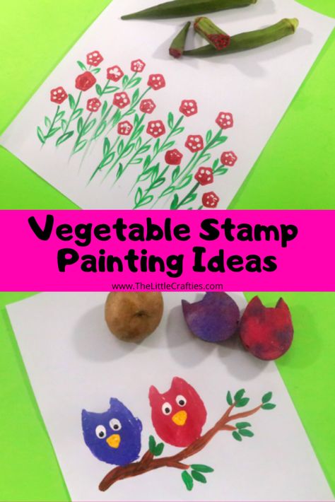 vegetable painting ideas for kids Painting With Vegetables, Painting With Vegetables Preschool, Vegetable Printing Ideas, Vegetables Printing Ideas For Kids, Vegetable Printing, Vegetable Painting For Kids, Vegetable Painting Ideas, Vegetables Painting, Vegetable Printing Art For Kids