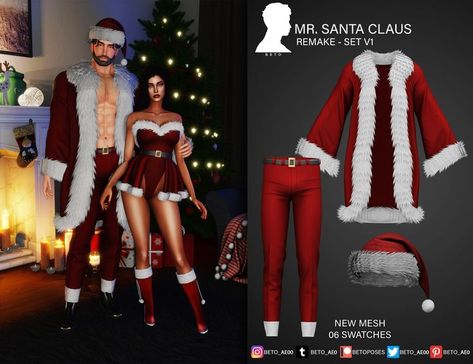 Sims 4 - Everyday - Beto_ae0 - male cc sims 4, clothing, the sims 4 Sims 4 Male Clothes, Christmas Poses, Santa Claus Costume, Sims 4 Cc Folder, Santa Outfit, Sims4 Clothes, Sims 4 Collections, Sims Hair, Fabulous Clothes