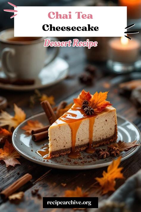 Chai Tea Cheesecake Chai Pie, Chai Desserts, Chai Cheesecake, Cranberry Orange Cheesecake, Tea Cheesecake, Cheesecake Desserts Recipes, Sweet Potato Cheesecake, Autumn Dessert, Gingerbread Cheesecake