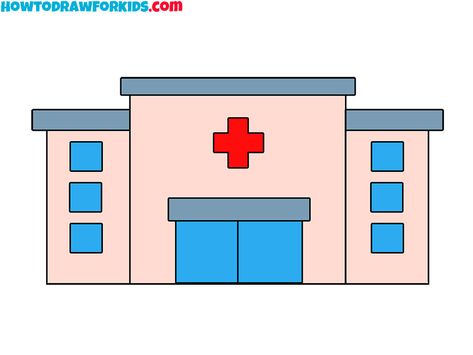 hospital drawing lesson Hospital Drawing Easy, Hospital Bed Drawing, Hospital Drawing, Draw Buildings, Bed Drawing, Toddlers Activities, Spanish Projects, Central Building, Free House Design