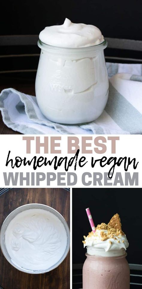 This vegan whipped cream recipe is easier than you think! All you do is add three simple ingredients and whip until stiff peaks form. It's the best! #vegandessertrecipes #dairyfreerecipes Dessert Oreo, Vegan Whipped Cream, Recipes With Whipping Cream, Desserts Vegan, Vegan Ice Cream, Vegan Dessert, Dessert Lover, Vegetarian Recipes Easy, Fresh Strawberries