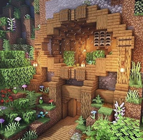 Minecraft Cave House, Minecraft Houses Easy, Minecraft Mountain House, Case Minecraft, Mc Ideas, Aesthetic Minecraft, Minecraft Houses Survival, Minecraft Interior Design, Bangunan Minecraft