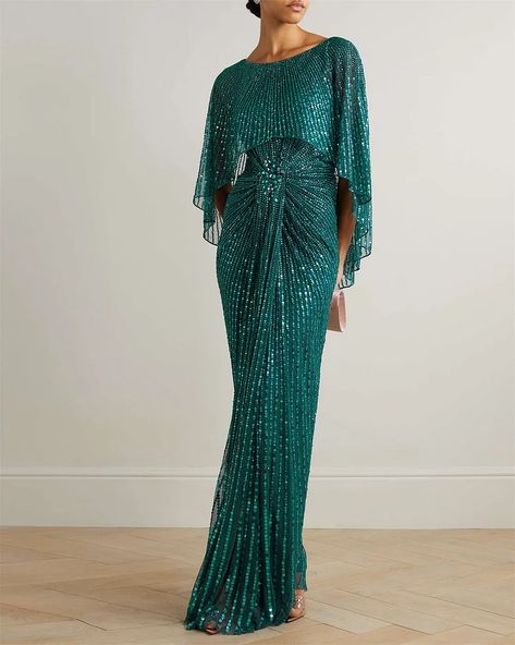 Dolman Sleeve Maxi Dress, Sequin Evening Dresses, Blue Tulle, Tulle Gown, Jenny Packham, Green Sequins, Maxi Dress With Sleeves, Mother Of The Bride Dresses, Bride Dress