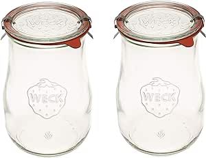 Weck Jars - Weck Tulip Jars 1.5 Litres - Sour Dough Starter Jars - Large Glass Jars for Sourdough - Starter Jar with Glass Lid - Tulip Jar with Wide Mouth - Suitable for Canning and Storage - (2 Jars) Canning Jar Storage, Bathroom Canisters, Dough Starter, Weck Jars, Large Glass Jars, Sour Dough, Large Jar, Plastic Jars, Sourdough Starter