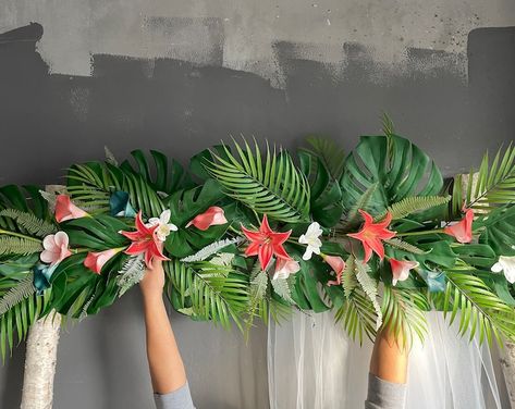 Tropical Wedding Archway Wedding Corner Swag Outdoor - Etsy Myanmar Backdrop Garland, Tropical Wedding Bouquets, Wedding Archway, Luau Theme, Teal Coral, Wooden Arch, Wedding Arch Flowers, Arch Flowers, Aisle Runners