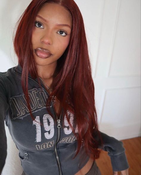 777 Red Hair Box Dye, 90s Red Hair, Auburn Hair Black Women, Ginger Hair On Brown Skin, Dark Ginger Hair Black Women, Daughter Of The Most High, Graduation Hair, Cherry Red Hair, Hair Colorful