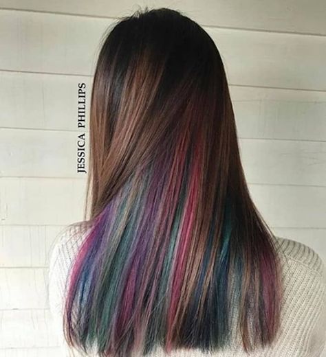 Peacock Hair Color, Oil Slick Hair Color, Under Hair Color, Indian Hair Cuts, Biolage Hair, Oil Slick Hair, Hidden Hair Color, Peekaboo Hair Colors, Hair Color Underneath