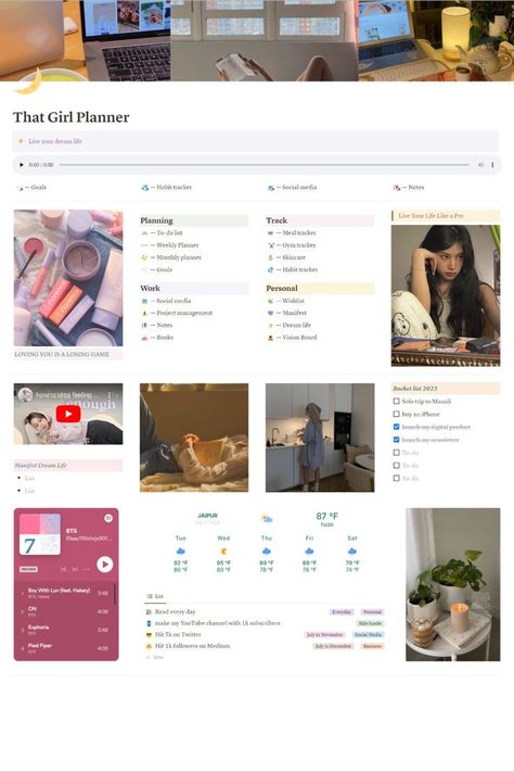 Want to manifest a dream life, check out this amazing aesthetic Notion template. Student Planner Organization, Study Planner Free, Life Planner Notion, Assignment Planner, Life Planner Organization, Small Business Planner, Study Smarter, Social Media Planner, Notion Template