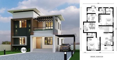 Two Story House Design, Modern House Floor Plans, Indian House Plans, 2 Storey House Design, Modern Floor Plans, Affordable House Plans, House Facades, House Plans Mansion, Small House Elevation