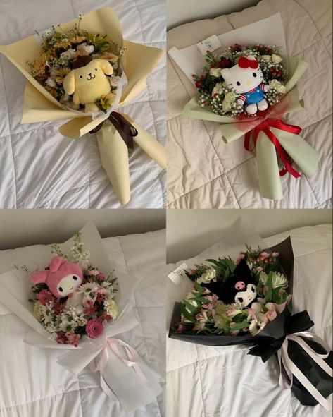 Stuff Animal Bouquet, Best Friend Bouquet, Cinnamoroll Flower Bouquet, Anime Flower Bouquet, Pompompurin Bouquet, Ramen Bouquet, Flower Bouquet Ideas Gift, Birthday Gift Ideas Boyfriend, Anime Bouquet