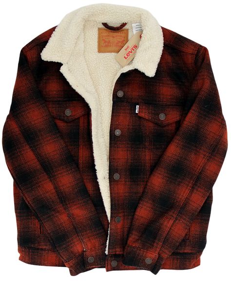 LEVI'S® Retro Check Type 3 Sherpa Trucker Jacket Levis Trucker Jacket, Trucker Jacket Men, Sherpa Trucker Jacket, Gym Outfit Men, Garment Care Labels, Western Jacket, Clothing Jeans, Mens Flannel, Flannel Jacket