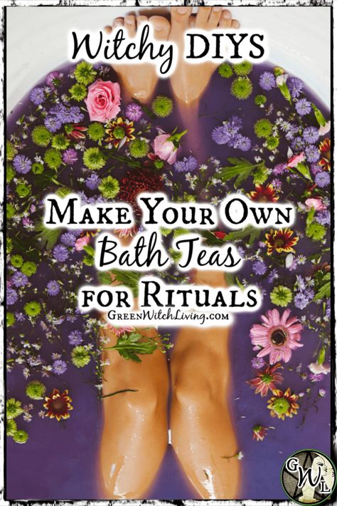 Witchy DIYs: Make Your Own Bath Tea for Ritual - blog.greenwitchliving.com Prosperity Bowl, Herbal Bath Recipes, Bath Tea Recipe, Bath Teas, Herbal Bath Tea, Bath Salts Recipe, Easy Spells, Gothic Themes, Spiritual Bath