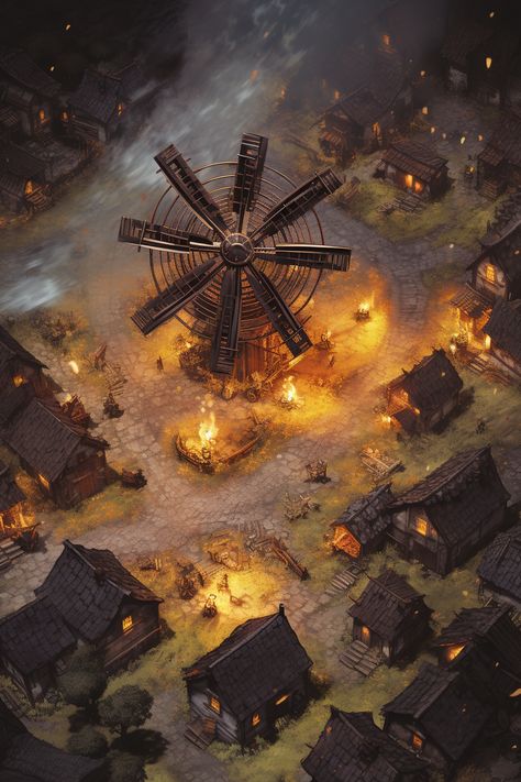 Dnd Windmill Map, Isometric Battlemap, Dnd Village Map, Village Battlemap, Grid Rpg, Beautiful Maps, Map Assets, Desert Map, Dnd Terrain