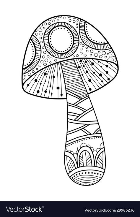 Mushroom Vector, Doodling Tutorial, Mushroom Coloring, Coloring Pages Nature, Black And White Vector, Zen Colors, Mushroom Drawing, Zen Doodle Art, Tangle Patterns