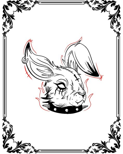 Bunny Head Tattoo, Bunny Head Drawing, Satanic Tattoos, Bunny Tattoo, Minimalist Tattoo Ideas, Basic Tattoos, Art Flash, Funky Tattoos, Bunny Tattoos