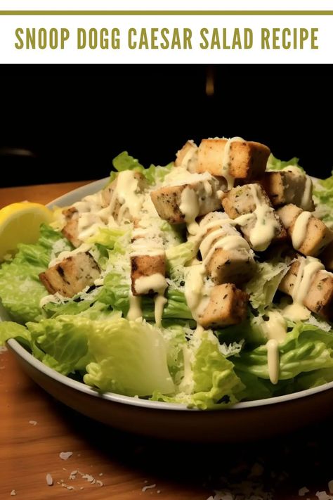 Embrace the funk and learn how to make a delicious Snoop Dogg-style Caesar salad in this easy-to-follow recipe guide! Chicken Caesar Pasta, Chicken Caesar Salad Recipe, Caesar Pasta Salad, Caesar Pasta, Chicken Caesar Pasta Salad, Classic Caesar Salad, Celebrity Recipes, Caesar Salad Recipe, Caesar Salad Dressing