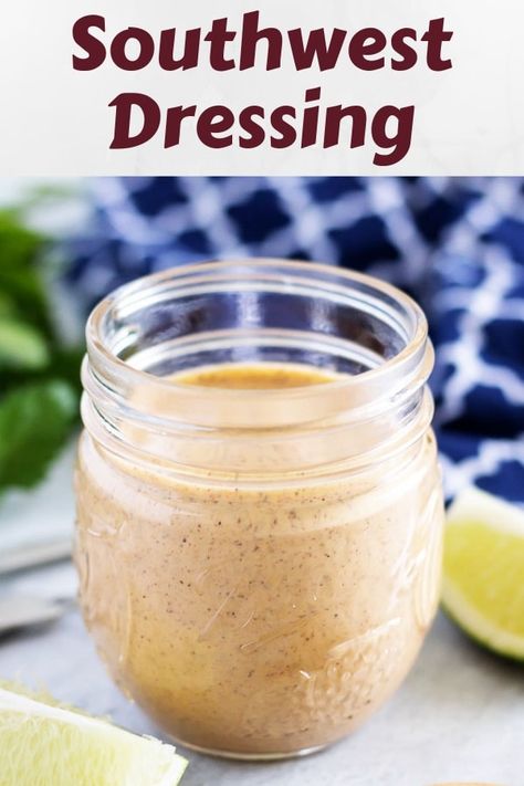 A rich, creamy Southwest dressing flavored with spices like chili and cumin powders, along with paprika and cayenne. It's perfect for meats and pastas! #berlyskitchen Southwest Dressing, Southwest Sauce, Dressing Recipes Thanksgiving, Southwest Salad, Creamy Salad Dressing, Salad Dressing Recipes Homemade, Homemade Salads, Homemade Dressing, Cooking Hacks