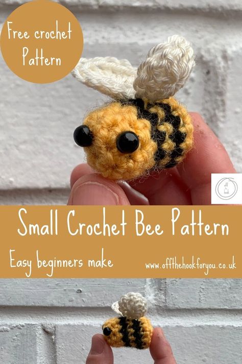 Crochet Bee For Beginners, Crochet Tiny Bee Pattern Free, Easy Small Crochet Stuffed Animals, Crochet Bee Garland, Crochet Tiny Bee, Tiny Bee Crochet Pattern, Crochet Mini Bee Free Pattern, Crochet Animals Mini, Crochet Mini Animals