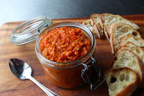 Bomba Calabrese (Spicy Calabrian Pepper Spread) | Allrecipes Calabrian Peppers, Healthy Holiday Appetizers, Calabrian Chili, Sweet Bell Peppers, Spread Recipes, Food Favorites, Grilled Fish, Fresh Bread, Stuffed Hot Peppers