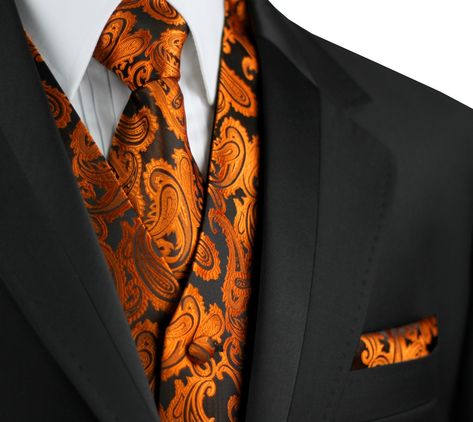 Best Tuxedo, Cool Tuxedos, Beach Wedding Groomsmen, Wedding Groomsmen Attire, Wedding Tux, Prom Tuxedo, Orange Suit, Burnt Orange Weddings, Formal Vest