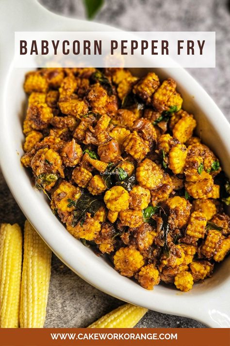 A bowl of baby corn pepper fry ready to be served Baby Corn Salad, Canned Baby Corn Recipe, Baby Corn Recipe Indian, Simple Dal Recipe, Baby Corn Recipe, Thanksgiving Corn Recipes, Vegetarian Appetizer, Indian Side Dishes, Veg Curry