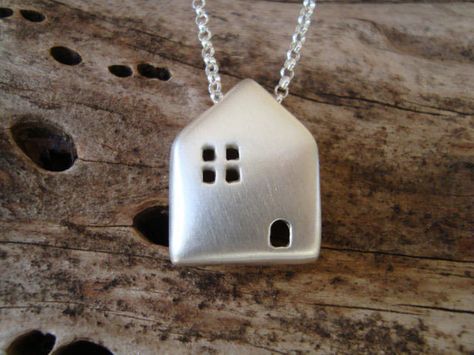 House Necklace, Silver Necklace Designs, Silver Metal Clay, Silver Dog, Artisan Necklace, Metal Clay Jewelry, Minimal Necklace, Precious Metal Clay, Holiday Jewelry