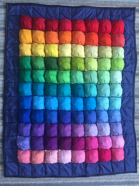 Rainbow Puff Quilt, Biscuit Quilt, Bubble Blanket, Denim Quilt Patterns, Bubble Quilt, Puff Quilt, Unicorn Party Decorations, Denim Quilt, Colorful Quilts