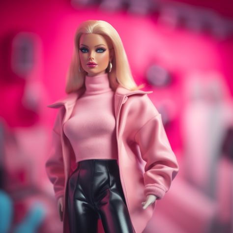 Barbiecore Outfit, Barbie Series, Slacks Outfit, Black Leather Outfit, Barbie Style, Holiday Barbie, Barbie Party, Black Leather Pants, Black Barbie