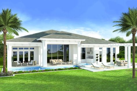 4-Bedroom 1-Story Beach House With Open-Concept (Floor Plan) Beach House Plans Coastal Homes, Beach House Flooring, Beach House Floor Plans, Bedroom Beach House, Beach House Plan, Florida House Plans, Coastal House Plans, House Plans One Story, Beach House Plans