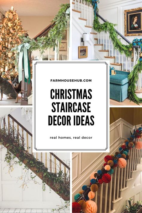 10 STUNNING WAYS TO MAKE YOUR STAIRCASE SPARKLE THIS CHRISTMAS Stair Swag Christmas, Decorating A Bannister For Christmas, Christmas Bannister Ideas Diy, Stair Garland Ideas, Staircase Decorations For Christmas, Decorating A Banister For Christmas, Stairway Christmas Decorating, Christmas Garland On Stairs Railings, Christmas Stair Banister Decor