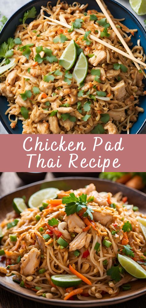 Chicken Pad Thai Recipe | Cheff Recipes Thai Chicken And Noodles, Chicken Dinner Ideas Asian, Easy Healthy Chinese Food Recipes, Supper Ideas Healthy Chicken, Wok Stir Fry Recipes, Thai Food Recipes Easy, Thai Wok Recipes, Asian Inspired Meals, Healthy Balanced Dinner Ideas