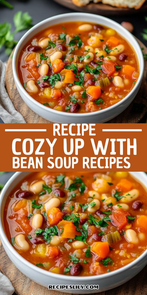 Warm up with a bowl of hearty bean soup, packed with flavor and nutrition. Recipes Using 15 Bean Soup, Dutch Oven Bean Soup, Pork And Bean Soup Recipes, Fall Bean Soup Recipes, Fall Bean Soup, Vegetable Soup With Beans, Dried Bean Soup Recipes, 3 Bean Soup Recipes, 5 Bean Soup Recipes