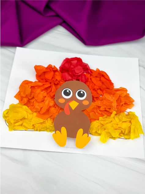 Tissue Paper Turkey Crafts For Kids, Thanksgiving Tissue Paper Crafts, How To Make A Turkey Craft For Kids, Thanksgiving Arts And Crafts For Toddlers Printable, Turkey Windsock Craft, Turkey Diy Crafts For Kids, Thanks Giving Crafts For Kids Classroom, Thanksgiving Preschool Activities Art, Arts And Crafts For Thanksgiving